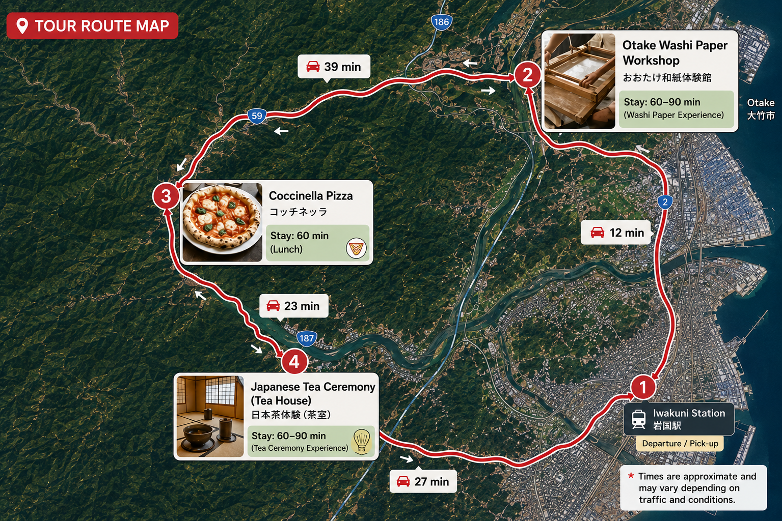 Tour mapping Iwakuni and Otake